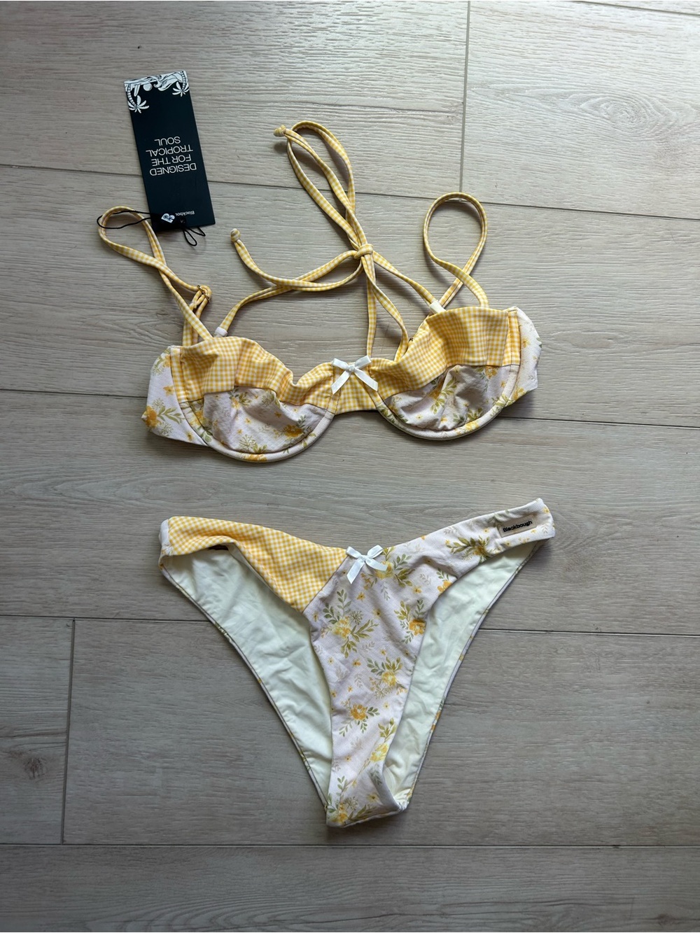 Blackbough Yellow Floral Gingham Underwire Bikini Set